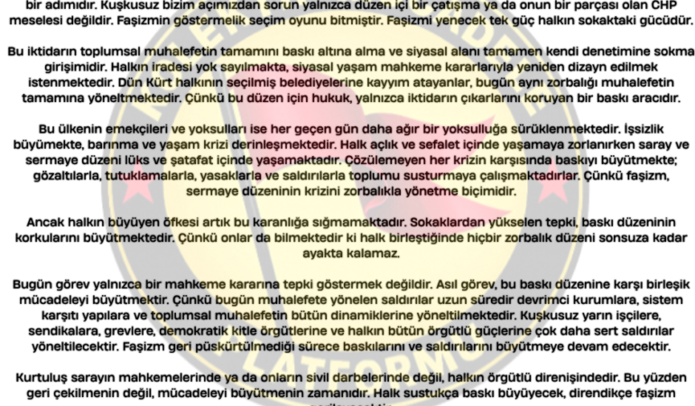 SOKAK SUSARSA FAŞİZM BÜYÜR SARAY REJİMİNDE SİVİL DARBE Ankara Bölge Adliye Mahkemesi’nin CHP kurultayına ilişkin verdiği “mutlak butlan” kararı bir hukuk meselesi değil, açık bir sivil darbedir. B (1)